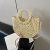 Sac à main de plage demi-lune en rotin et paille tissé à la main pour femmes, sac à bandoulière ajouré de grande capacité pour l'été