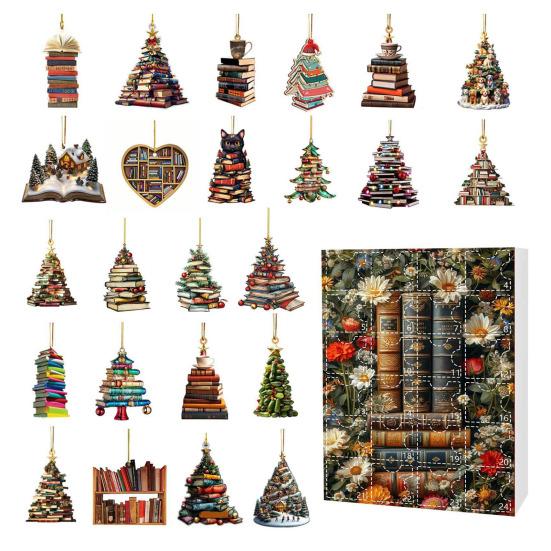 Ozdoba na książkę Kalendarz adwentowy Akrylowy wisiorek na książkę w formie układanki, dekoracja wisząca na choinkę, prezent dla miłośników książek