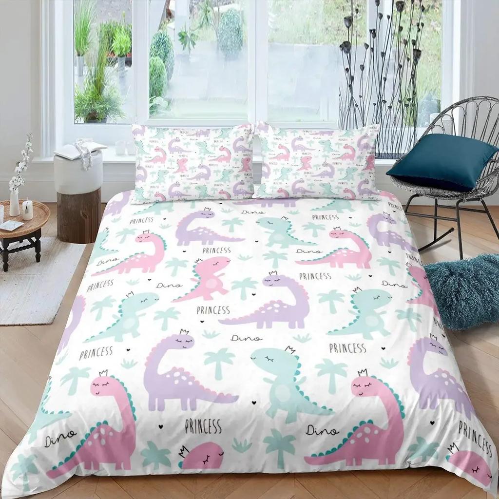 3D Small Dinosaur Cartoon Cute Simple Bedding Set Couple King Single Size for Kids Children Polyester Quilt Cover Pillow Case