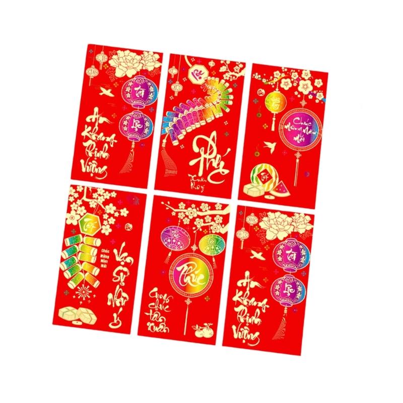 

6PCS Vietnamese Style 2026 Horse Zodiacs Red Envelopes for Lunars New Year Cultural Celebration Money Gifting