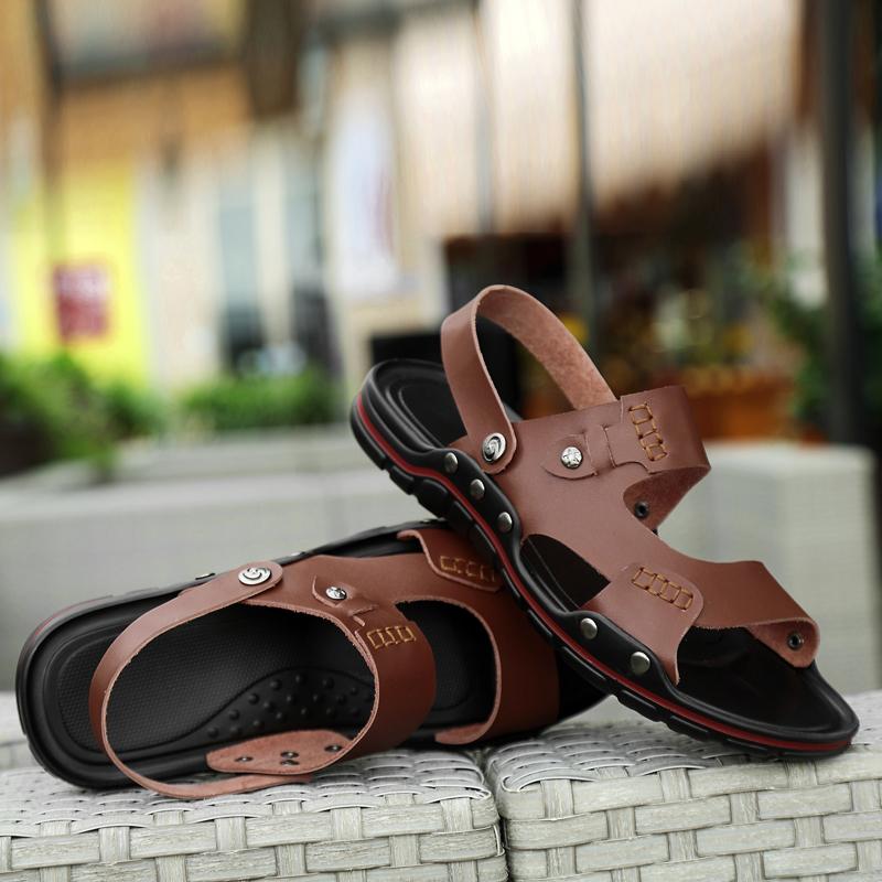 

Модные летние новые мужские сандалии черные коричневые на плоской подошве легкие и удобные пляжные сандалии шлепанцы сандалии британского джентльмена большие 39 коричневый