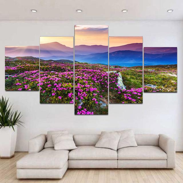 5 панелей пейзаж лавандовое поле горы солнечный свет холст картины постеры и принты — фото 7