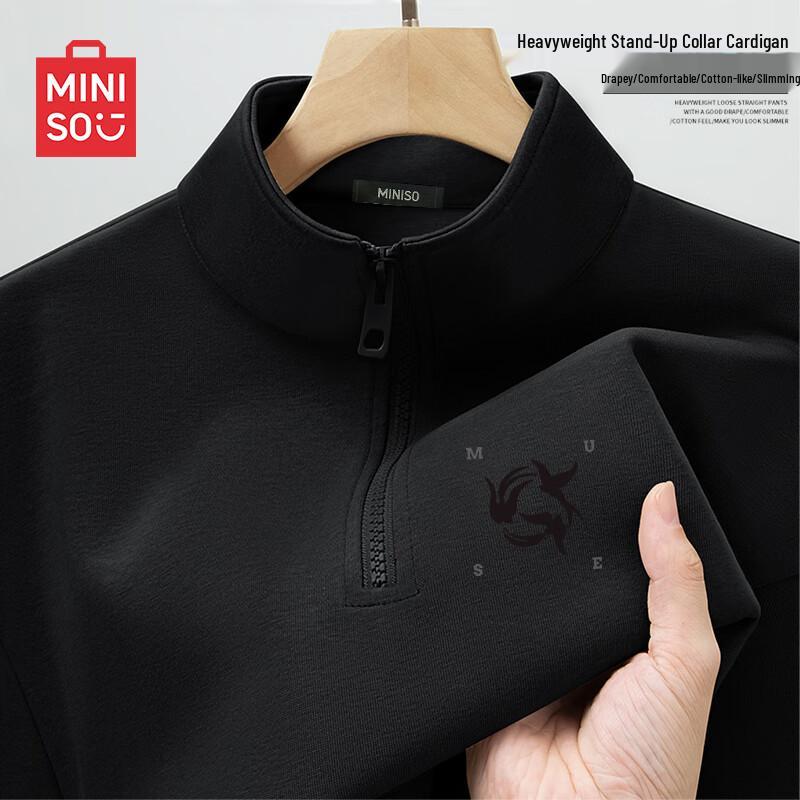 MINISO Men's Trendy Half-Zip Oversized Stand-Collar Hoodie
