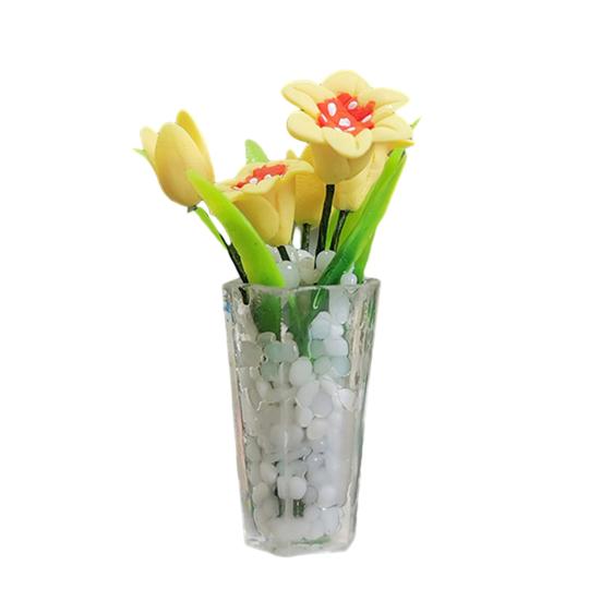 Miniature Potted Lily Toy Realistic Resin Mini Flower Vase Model Figurine DIY Photo Prop 1/12 Dollhouse Decoration Accessories