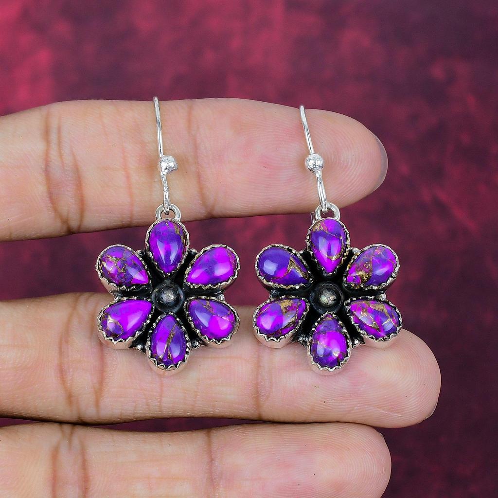 Orecchini fatti a mano in Turchese Rame Viola, Orecchini in Argento Sterling Massiccio 925 Gioielli Antichi, Per Regalo di Fidanzamento