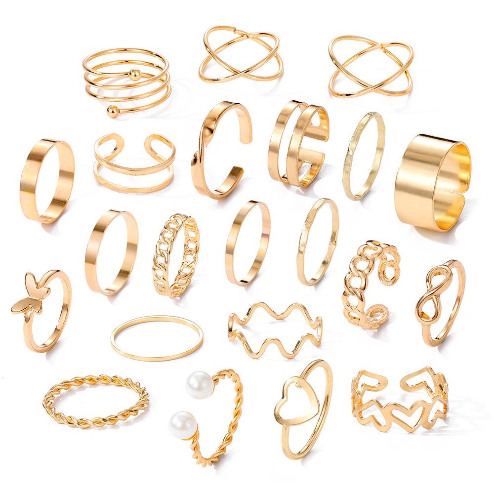 Open Multi-joint Ring Set for Women, Featuring a Unique Hollow Heart and Butterfly design22Set
