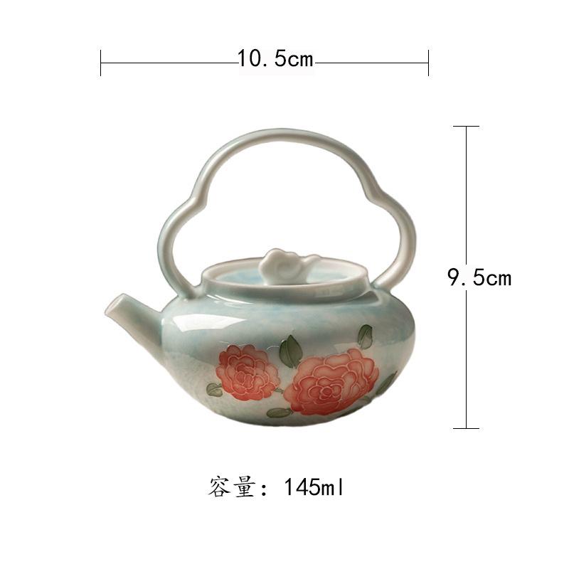 

145ml Hand-painted Rose Lifting Handle Teapot Antique Tea Infuser Pot Tea Brewing Kettle With Ball Hole Tableware Decoration
