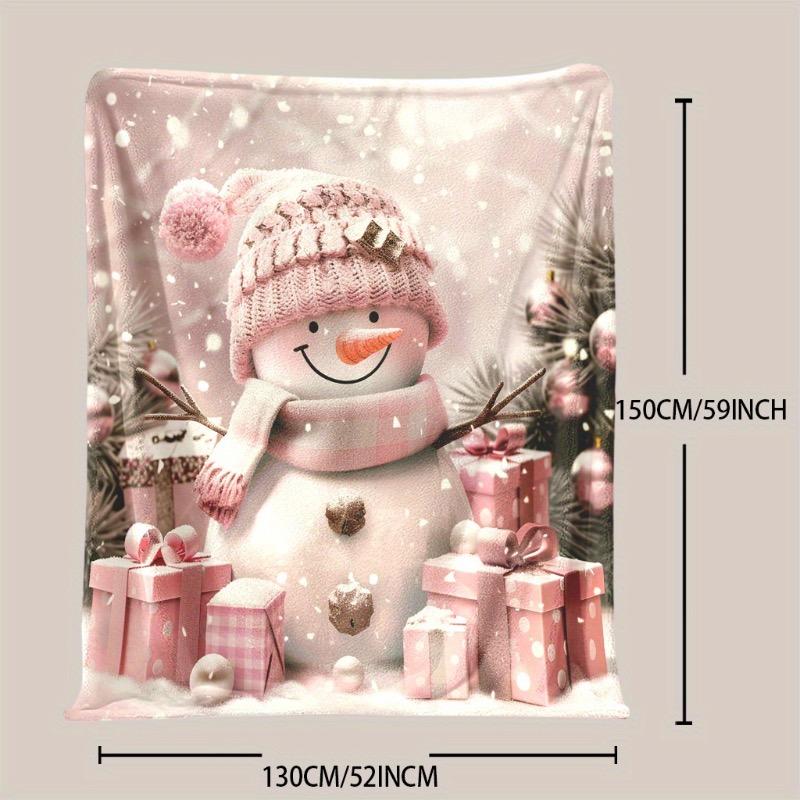 

Glam Style Pink Snowman with Christmas Gifts Print Flannel Throw Blanket-All Seasons Mixed Color Knitted Polyester Multipurpose 30x40in