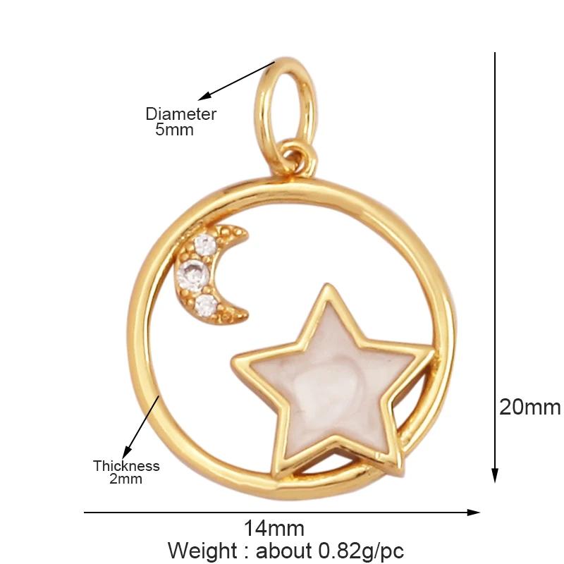 New Trendy Shining Space Sun Moon Star Charm Pendant, Gold Inlaid Cubic Zirconia Jewelry Necklace Bracelet Making Supply L44