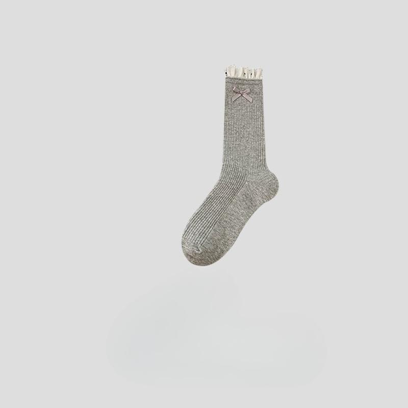 Polka Dot Lace Bow Tie Women's Mid-calf Socks Spring and Autumn Edition Ballet-style Girls' Long Calf Socks