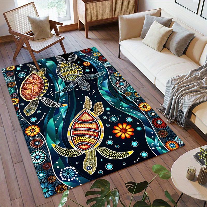 Comfortable Crystal Velvet Rug Machine Washable Australian Sea Turtle Non Slip Fading Resistant Living Room Bedroom Gaming Area