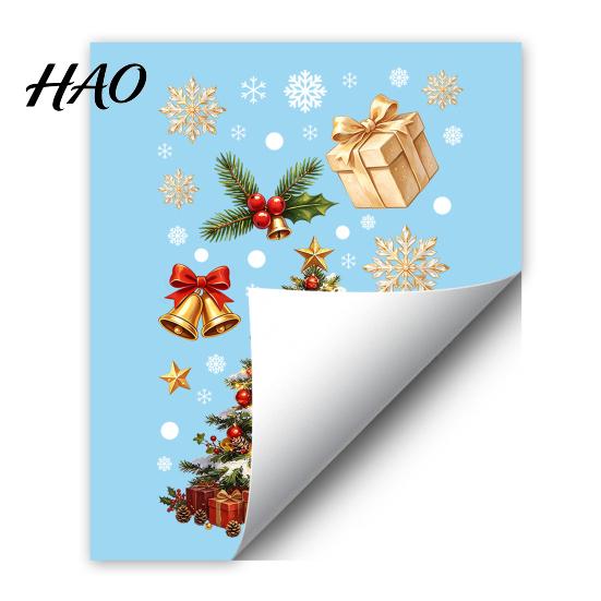 Christmas Party Supplies Window Cling, Santa/Snowman/House/ Tree Patterns Print, Waterproof Glass Clings PVC Decorative Static Sticker for Doors