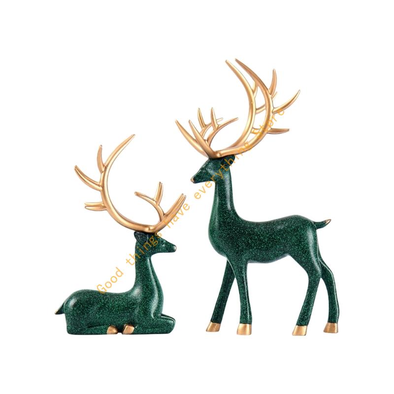

2Pcs Festives Reindeer Sculptures Resins Christmas Deer Statues Decorations For Tabletop Mantels And Holiday Display 55KF темно-зеленого
