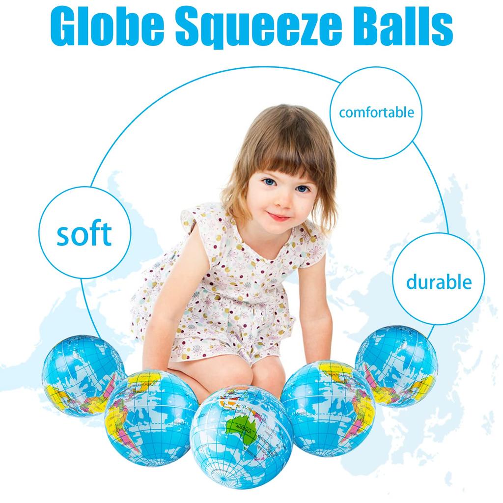 2.5 Inch Spherical Squeeze Ball Soft Elastic Earth Ball Mini Foam Globe Stress Relief Toy for Kids Birthday Party Favors