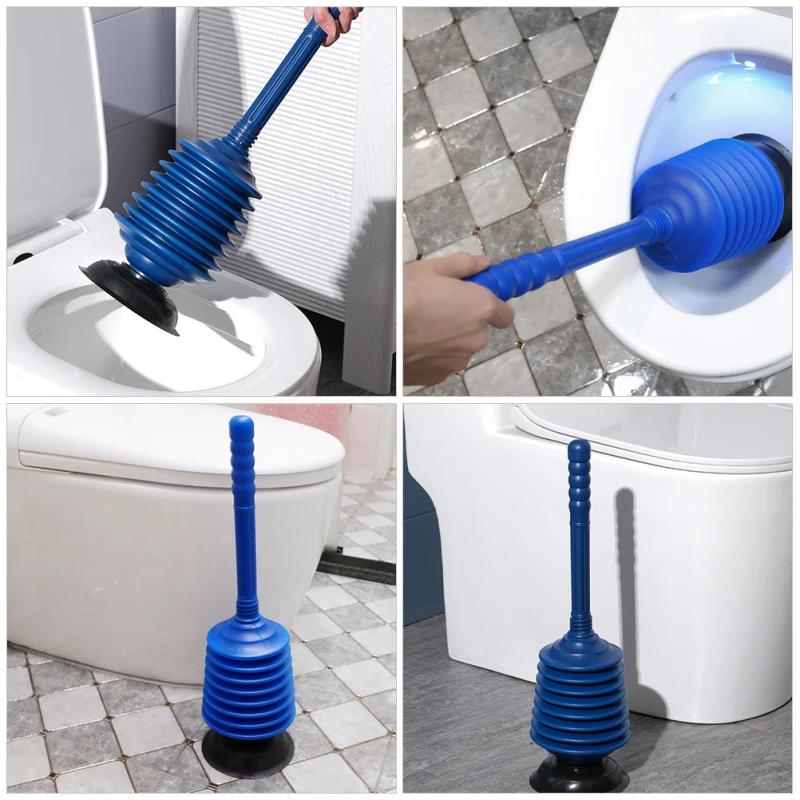 Blue Thickened Bellows Toilet Plunger Heavy Duty High Suction for Apartment Bathroom Clog Cleaning