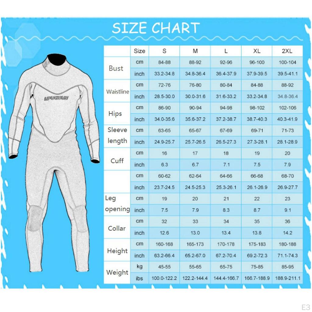 Mens Wetsuit, 3mm Neoprene Full Body Diving Suits with Back Zipper for Swimming Surfing