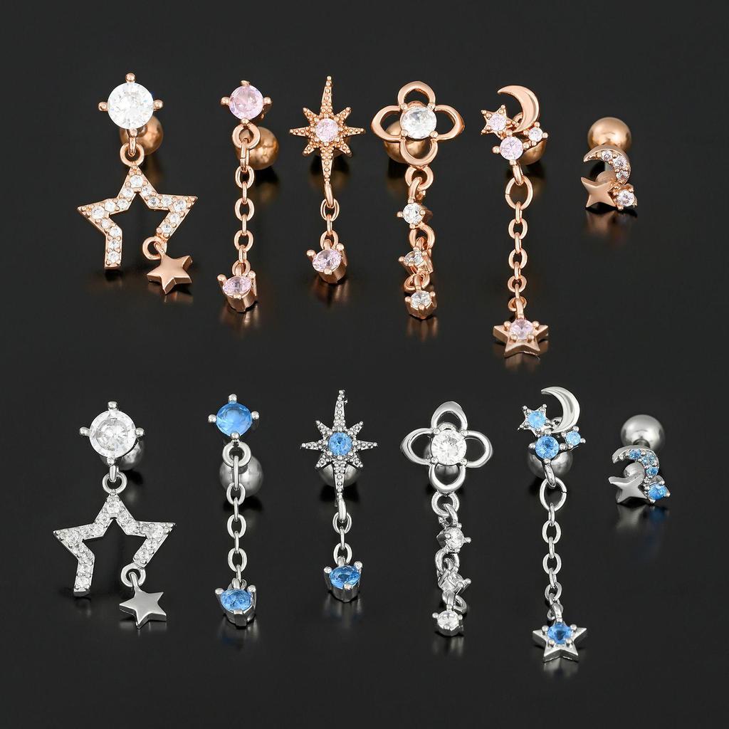 European & American Fashion Tassel Star Moon Zircon Geometric Ear Cuff & Studs for Sleeping