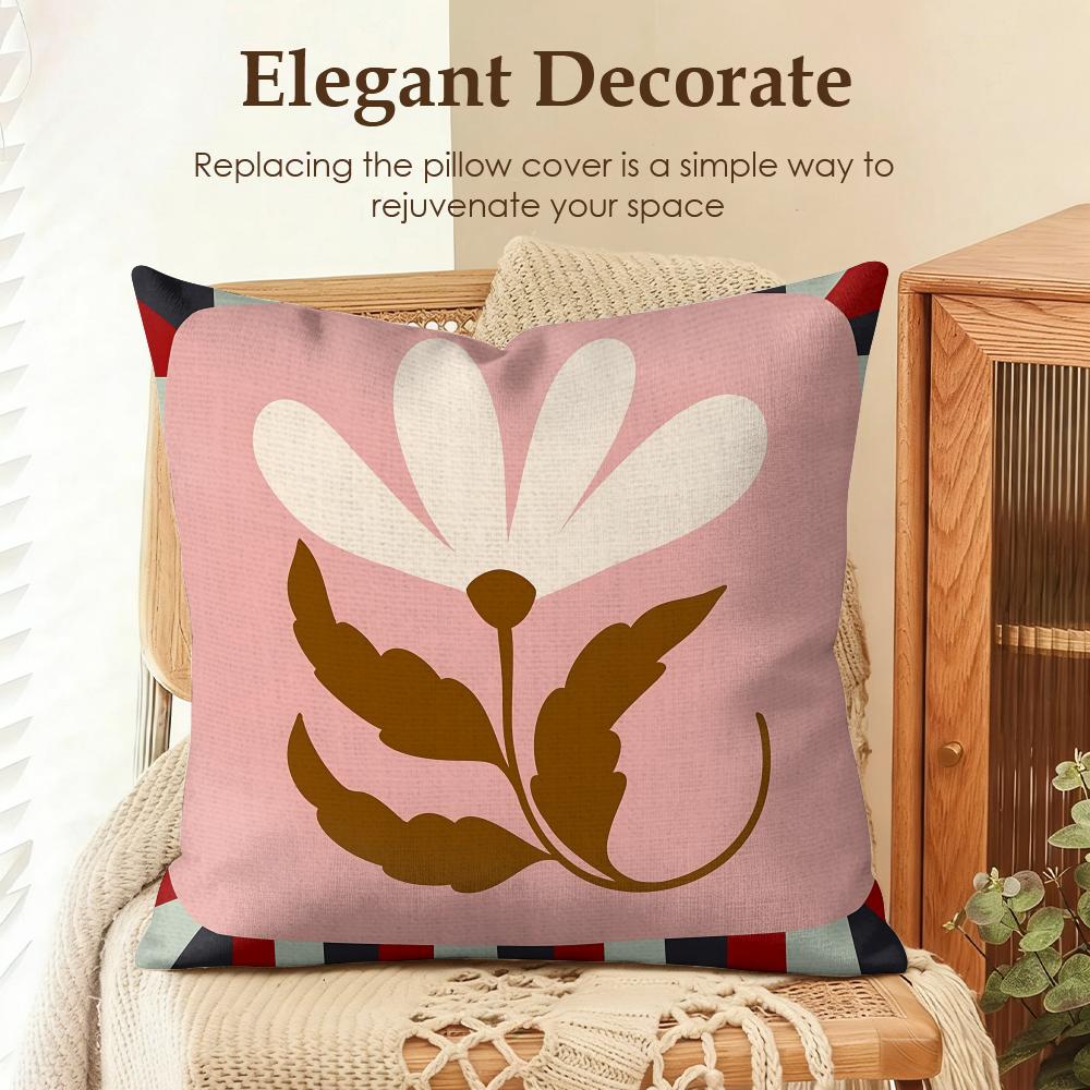 Flower Ins Simple Art Cushion Cover Natural Linen Organic Fabric Double-Sided Printing Sofa Home Decor Gift Pillow Case