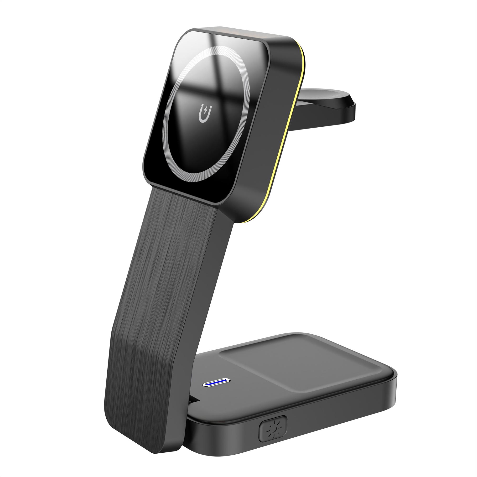 

HT-538 3 in 1 Foldable 15W Magnetic Wireless Charger with Night Light for Phone/Watch/Earbuds White