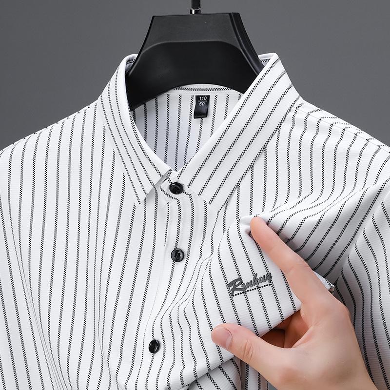 

Мужская рубашка с коротким рукавом в вертикальную полоску, не требующая глажки - Летняя мода для папы L белый