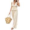 1116 European and American women's clothing summer two-piece suit fashionable V-neck top pleated wide-leg trousers