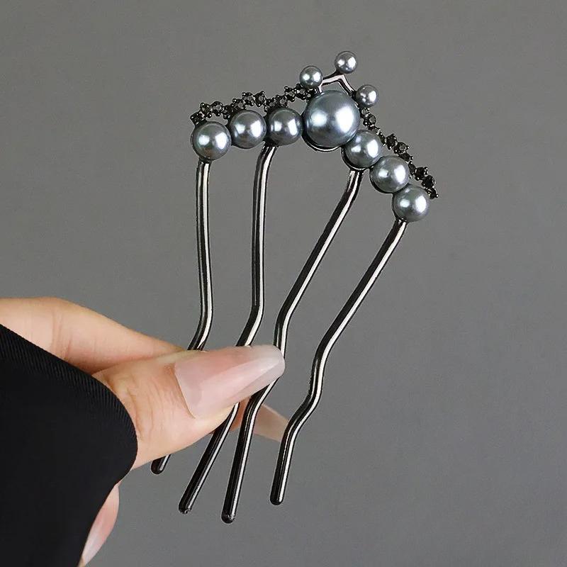 Modische Zirkonia-Perlen U-förmige Haarstäbchen Neuer chinesischer Stil Haarstäbchen für Frauen Duttkamm Hanfu Haarspangen Haaraccessoires