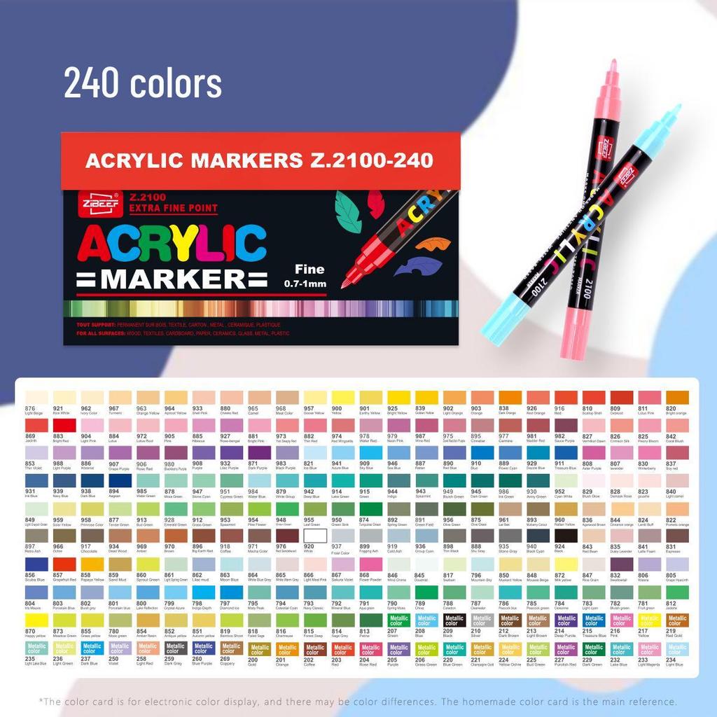 Guangna 2100 Fine Tip Acrylic Marker Set - 120/240 Colors, Press-Type, Water-Based for Students