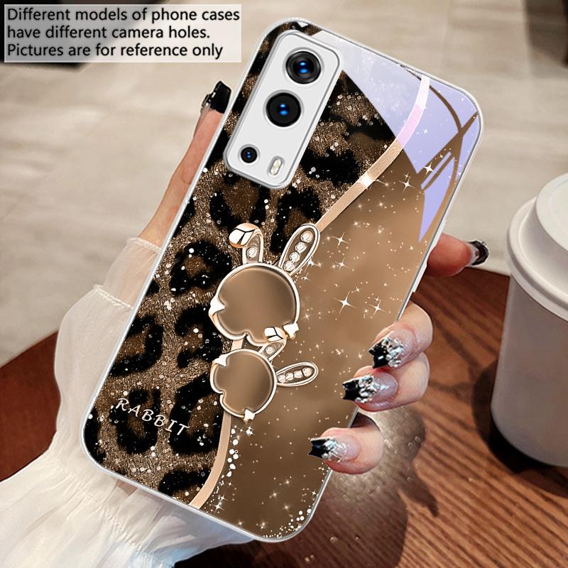 Leopard Cartoon Rabbit For Vivo Y76 16 55 V29 Lite 5G 25 23 30 iQOO Z9X 12 Pro Neo X200 100 90 60 Tempered Glass Phone Case