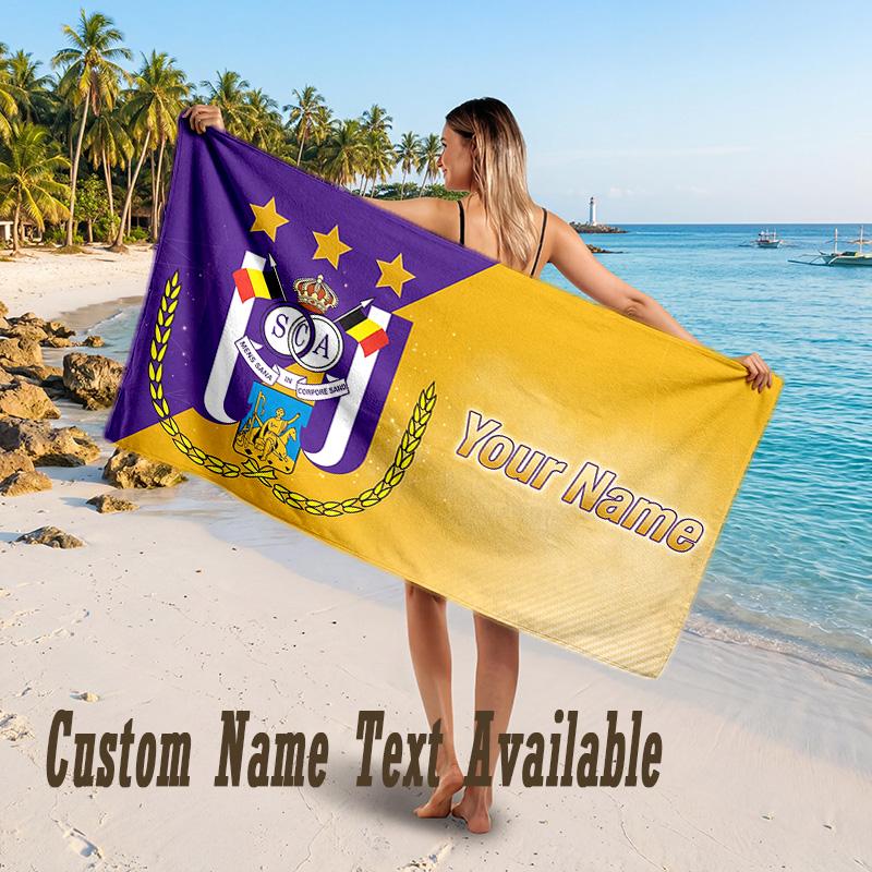 Anderlecht FC logo Design Beach Towel Custom Text Large Towel for Beach Vacation