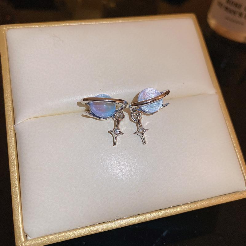 JWER Romantic Blue Starry Sky Earrings Planet Personality Moonstone Woman Earrings Elegent Exquisite Trend Jewellery Gifts