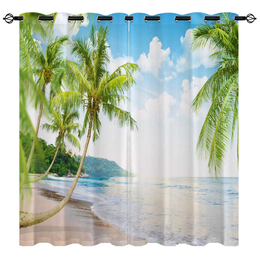High-Density Blackout Curtains, Beach Curtains, Coconut Tree Seaside Series 6 Digital Printing Blackout Curtains