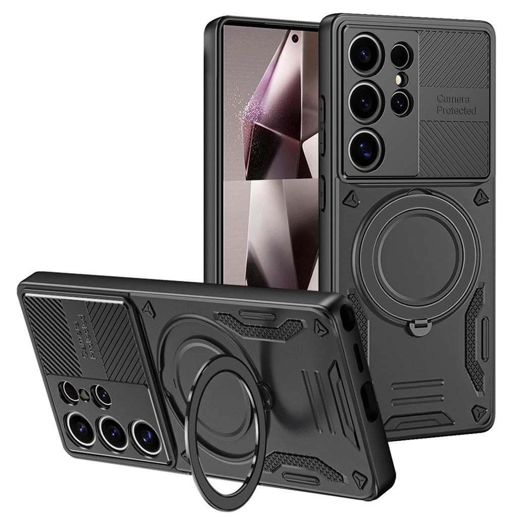 For Samsung Galaxy S25 Ultra Magnetic Case Shockproof TPU + PC Phone Back Cover with Kickstand