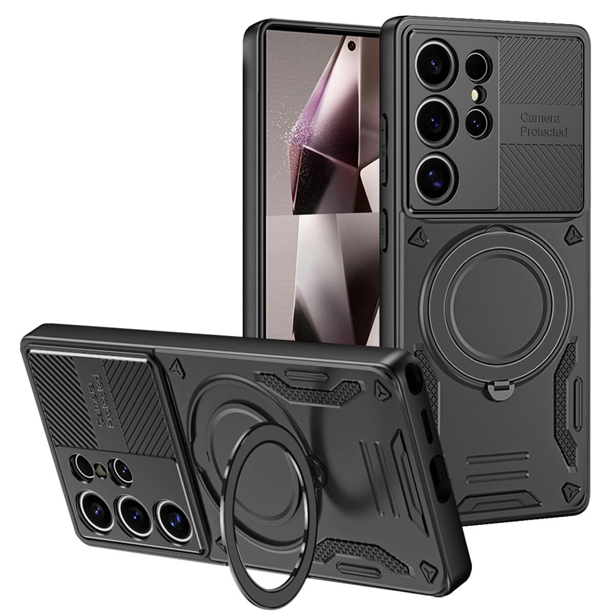 

For Samsung Galaxy S25 Ultra Magnetic Case Shockproof TPU + PC Phone Back Cover with Kickstand