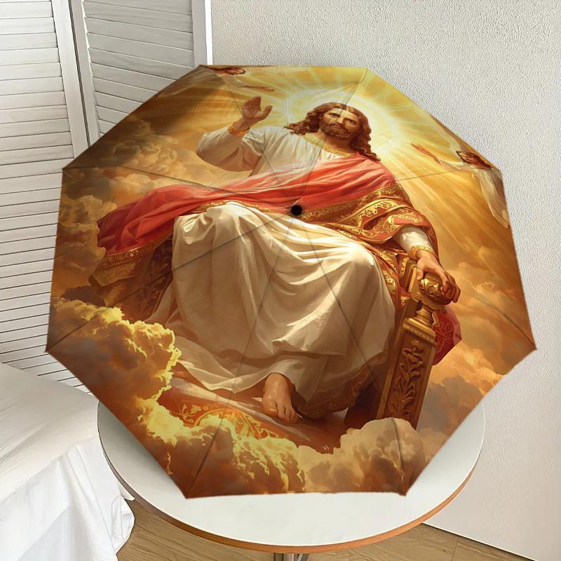 1PC Heavenly Jesus Umbrella-8-Rib Reinforced Portable Folding Travel Suitable for All Seasons Outdoor Daily Use-J345