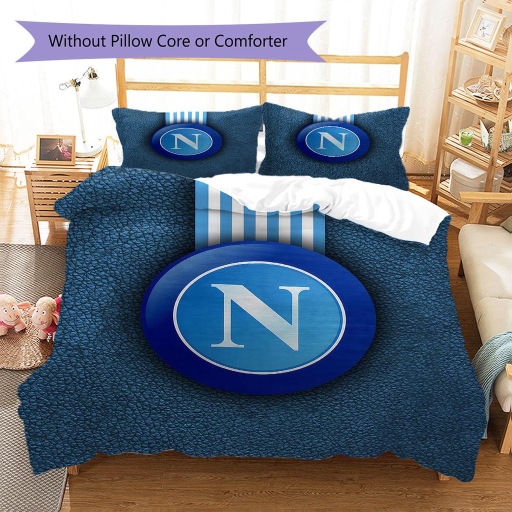 SSC Napoli Pattern Bedding,Quilt Set Quilt Cover Pillowcase Home Birthday Gift(1 * duvet cover + 2 * pillowcase, without core)