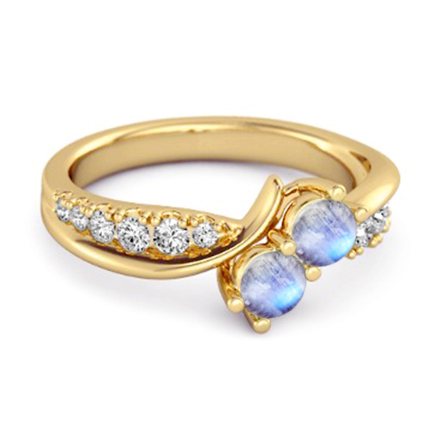 

Moonstone Twin Stone Pave Bypass Ring - 925 Sterling Silver Gold Vermeil 12 жовтий/золотий