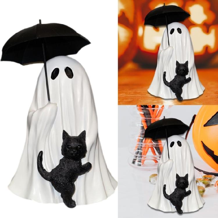 Estatueta Miniatura de Gatos Fantasmagóricos e Pretos Resinas Ornamento Halloween Decorações Góticas Para Compactos Espaço de Convivência Escritório Área de Trabalho