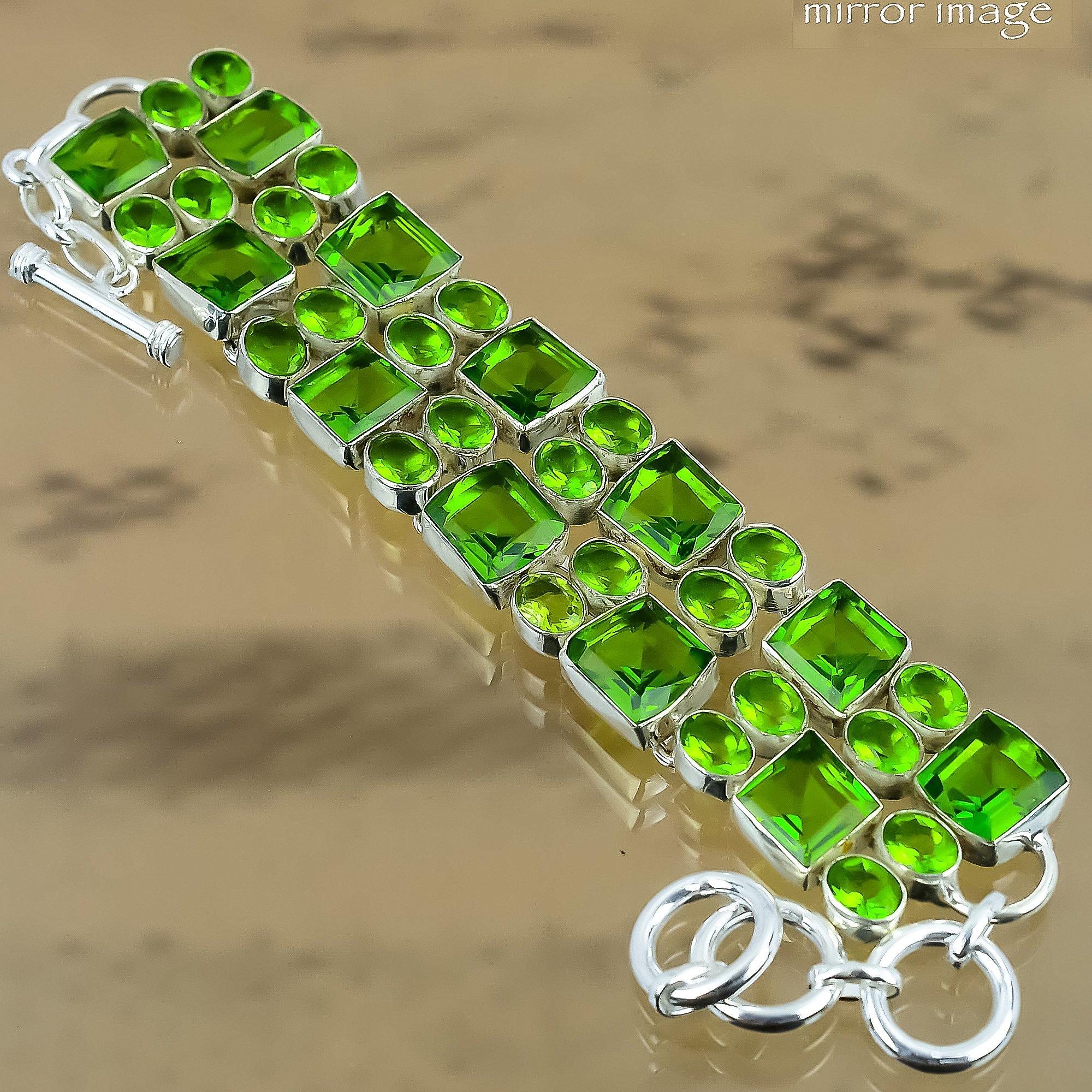 

Wedding Gift For Her 925 Silver Natural Peridot Chain Adjustable Bracelet Adjustable