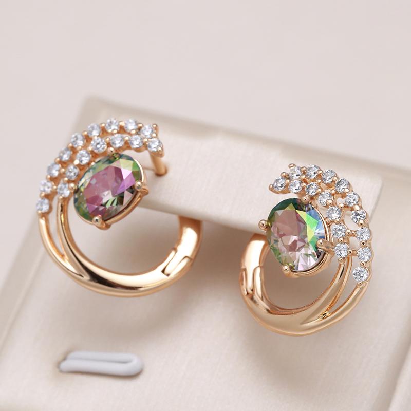 New  Rose Gold Color Drop Earrings For Women Unusual Colourful Natural Zircon Flower Earrings Fashion Vintage Jewelry