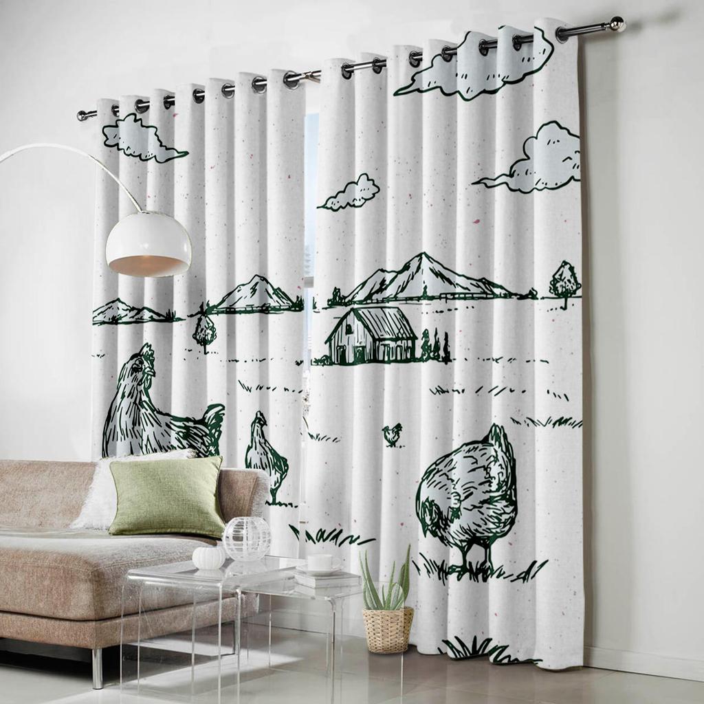 Country Graffiti Chicken Hill House Country Style Window Curtains Scenic Curtains for Living Room Decorative Items Living Room
