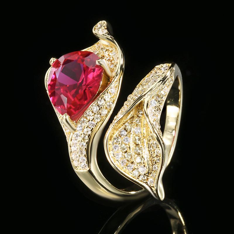 Jewelry Copper Bottom Gold-Plated Simulation Color Treasure Corundum Water Drop Retro Ring 8 * 10