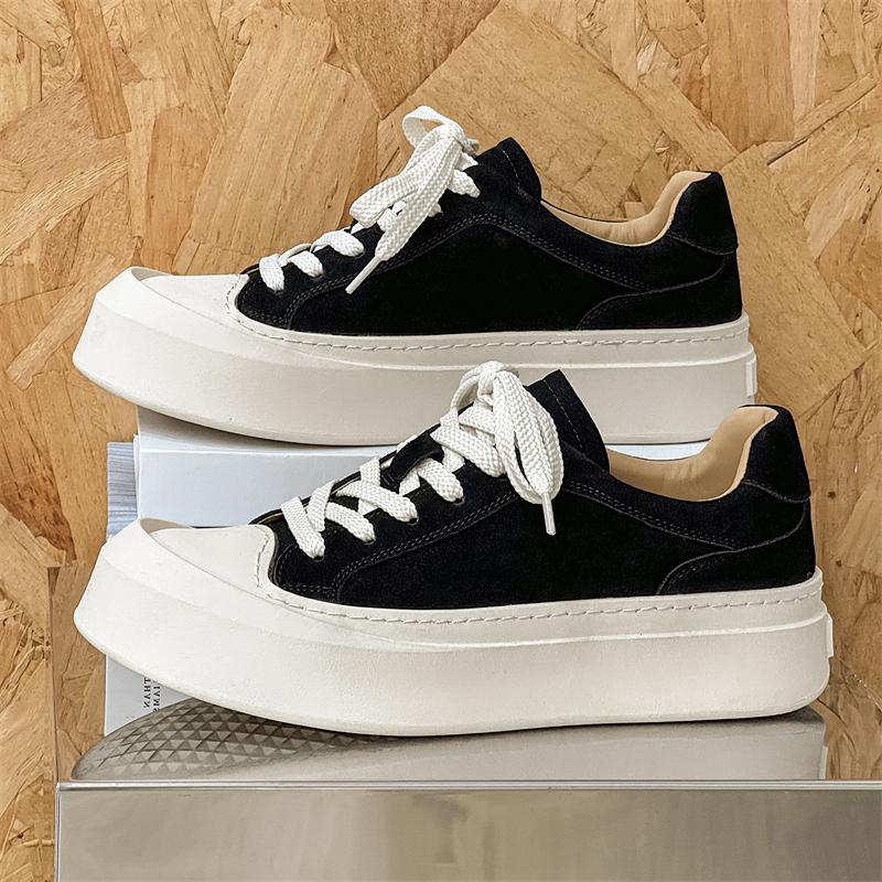 New Men Vulcanized Shoes Luxury Brand Genuine Leather Sneakers Casual Leather Breathable Thick Bottom Soft Walking Shoes