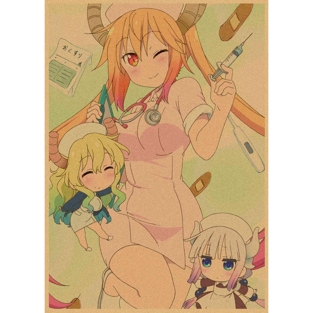 Kobayashi-san Chi No Maid Dragon Retro Kraft Paper Anime Poster - Decorative Wall Art Mural
