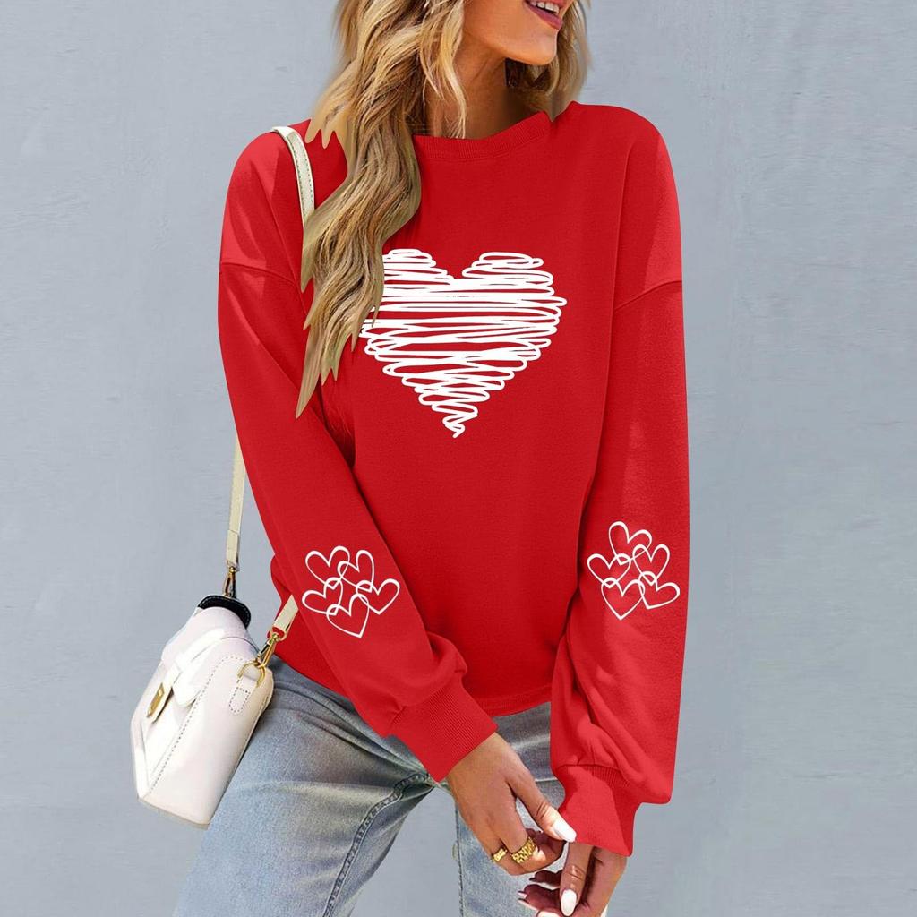 Damen Modisches Lässiges Langärmliges Hals Valentinstag Print Pullover Sweatshirt