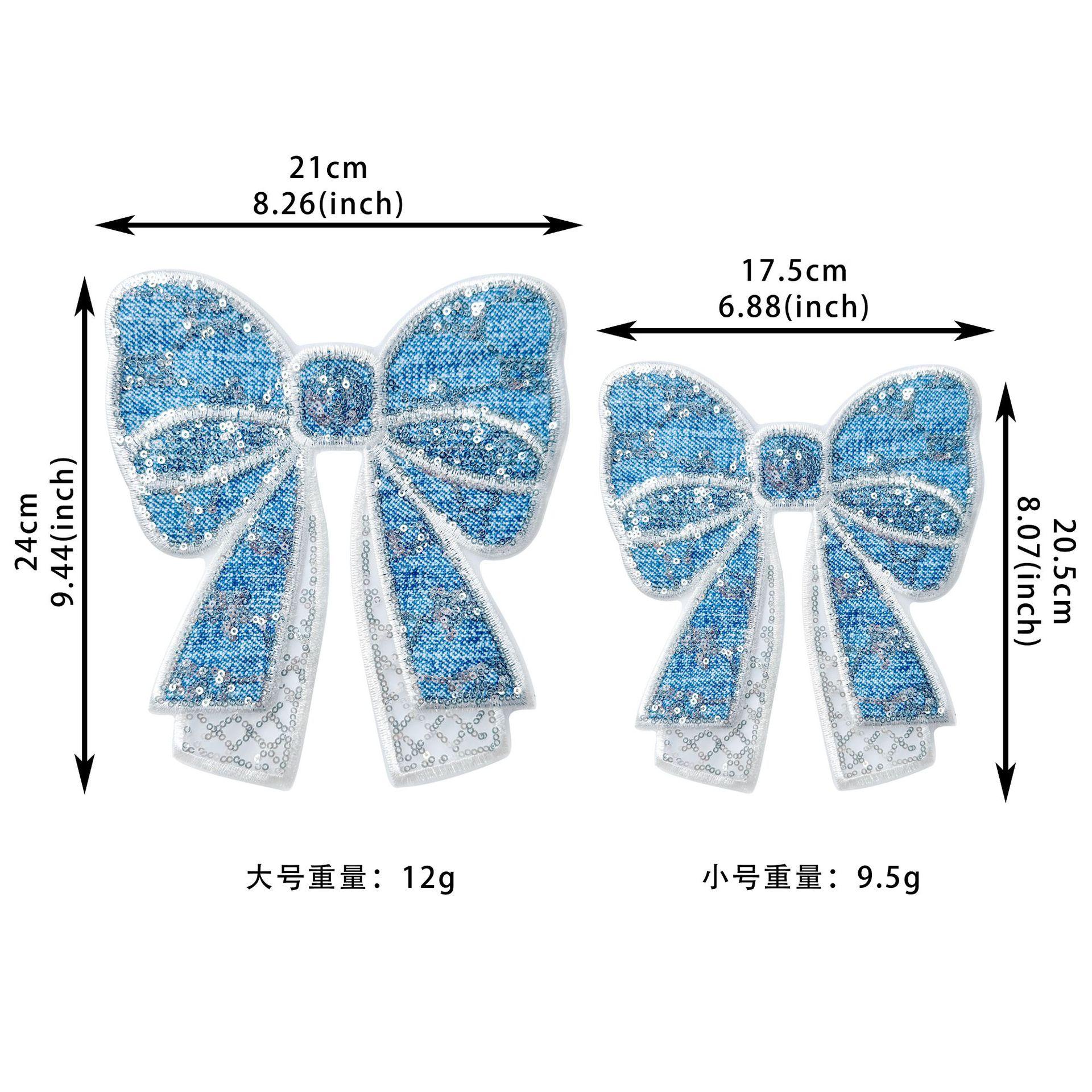 

Eugen Yarn Denim Blue Bead Bow Cloth Sticker Clothing T-Shirt Dress Luggage Decoration Cloth Sticker Accessories 55734-1 No Beads Small