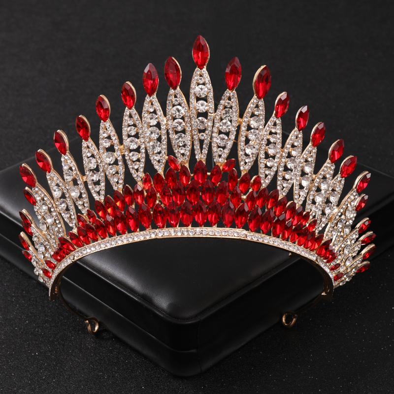 Baroque Red Crystal Tiaras and Crowns Prom Rhinestone Bridal Diadem Crown Taira for Women Wedding Hair Accessories Jewelry Crown