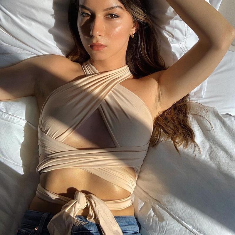 

Сексуальный клубный жилет без бретелек с перекрестным вырезом для женщин, модные майки без рукавов с открытой спиной, топы, женские облегающие элегантные бандажные майки, майки 24079 M