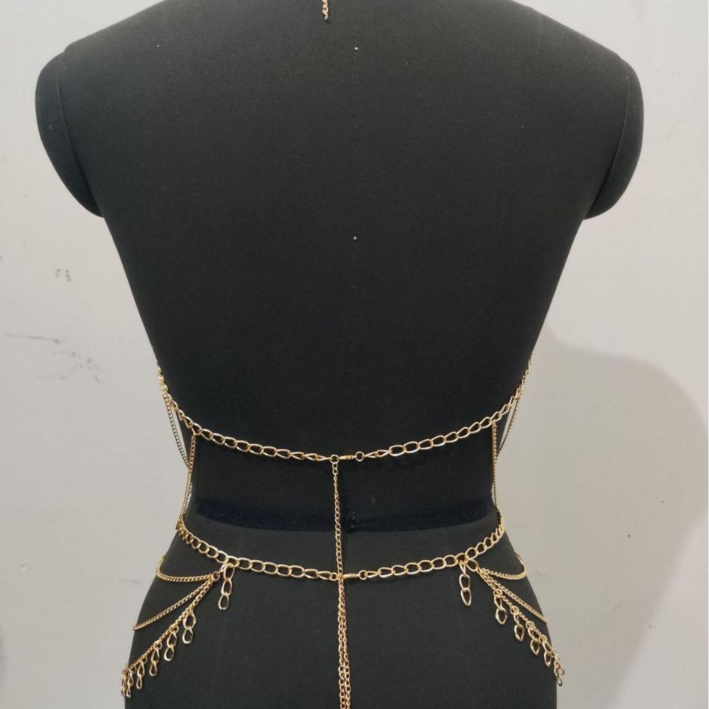 Body Chain Waist Chain Two-piece Set, Metal Chain Multi-layer Fringed Chest Chain Waist Set Bodychai.