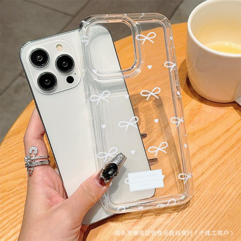 Korean bow for Apple iPhone11/12/13/14/15ProMax mobile phone case 16plus anti-drop