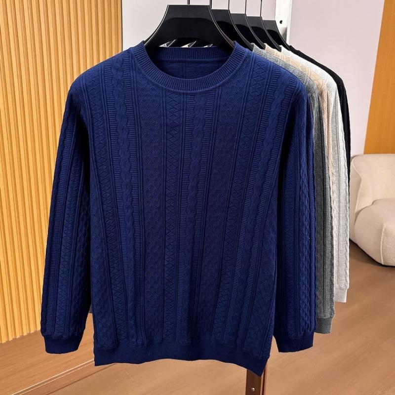 Men S Long Sleeve Knit Sweater Crew Neck Casual Jacquard Pullover